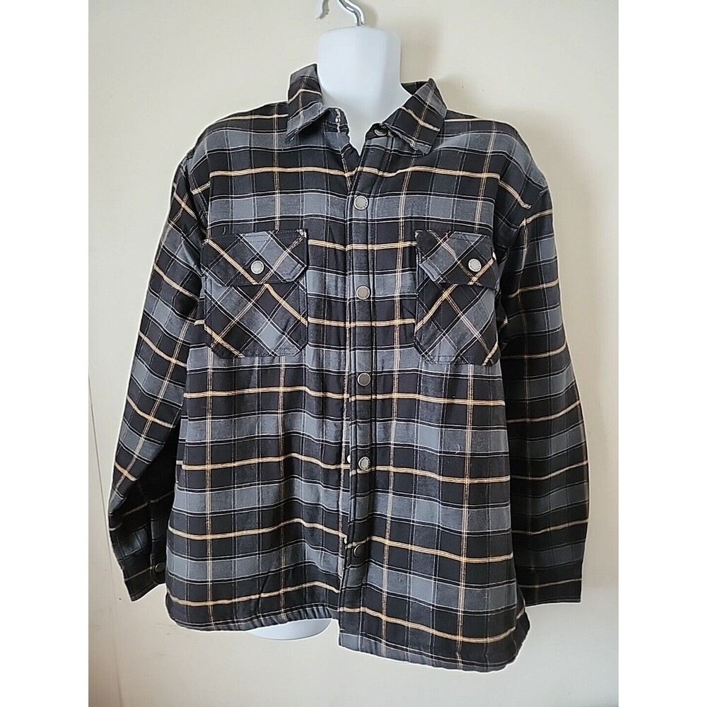 Dickies Plaid Fleece Lined Casual Barn Work Shacket Jacket Shirt Men L Black Gry
